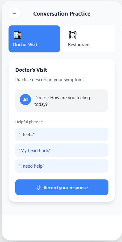 Conversation practice screen