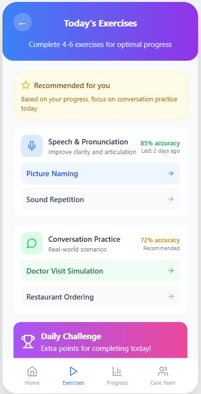 Exercises screen
