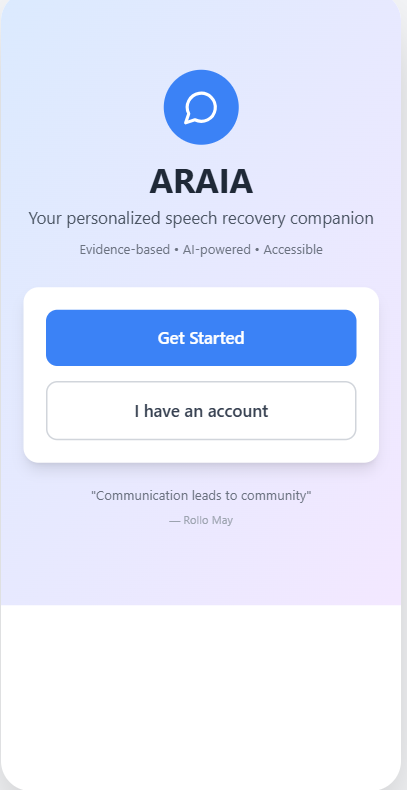 A.R.A.I.A. welcome screen